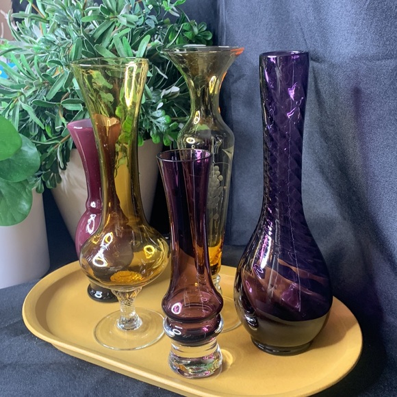 Vintage Amber and amethyst blown glass bud vase collection - Picture 2 of 15